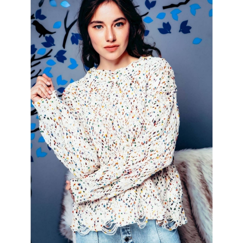 Multi Raw Hem Popcorn Knit Sweater